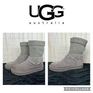 UGG Purl Strap Boot 1098080 Gray Suede and Knit Size 9